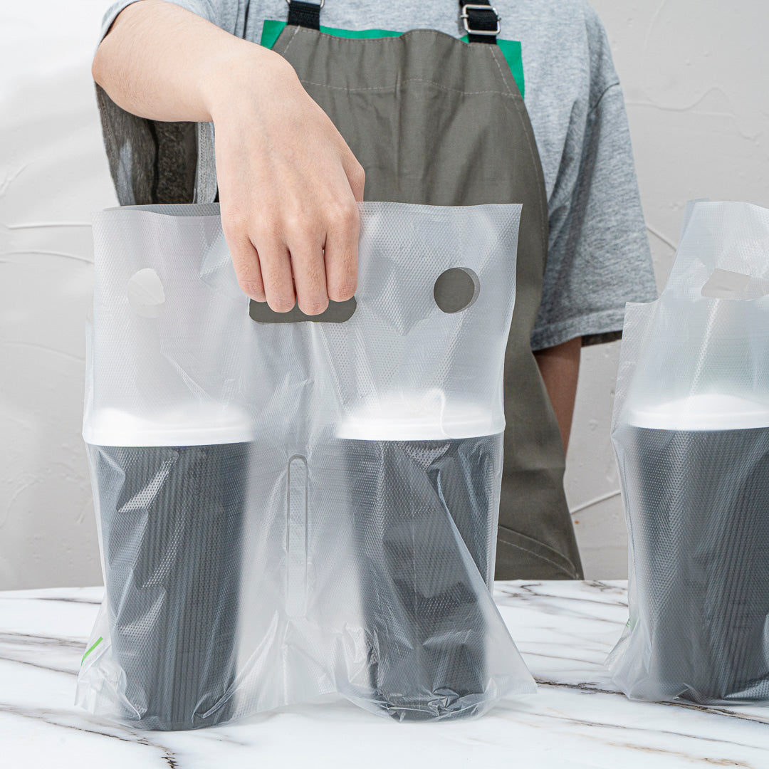 Bag Tek Clear Plastic Drink Carrier Bag - Fits 2 Cups - 12 1/2" x 3 1/4" x 11" - 100 count box