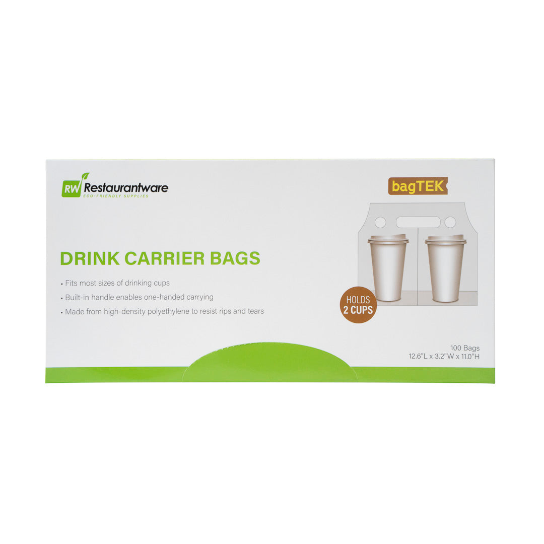 Bag Tek Clear Plastic Drink Carrier Bag - Fits 2 Cups - 12 1/2" x 3 1/4" x 11" - 100 count box