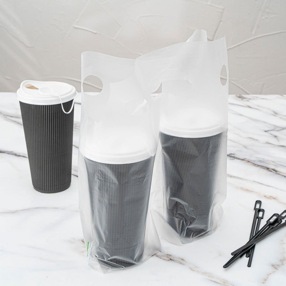 Bag Tek Clear Plastic Drink Carrier Bag - Fits 2 Cups - 12 1/2" x 3 1/4" x 11" - 100 count box