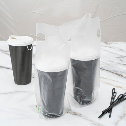 Bag Tek Clear Plastic Drink Carrier Bag - Fits 2 Cups - 12 1/2" x 3 1/4" x 11" - 100 count box