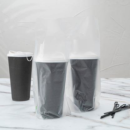 Bag Tek Clear Plastic Drink Carrier Bag - Fits 2 Cups - 12 1/2" x 3 1/4" x 11" - 100 count box