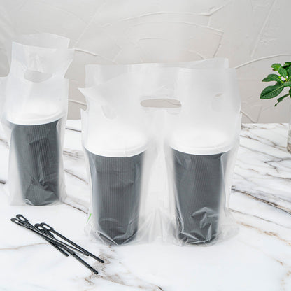 Bag Tek Clear Plastic Drink Carrier Bag - Fits 2 Cups - 12 1/2" x 3 1/4" x 11" - 100 count box