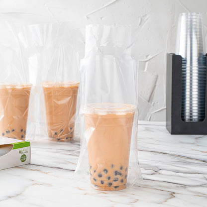 Basic Nature Clear Plastic Drink Carrier Bag - Fits 1 Cup, Biodegradable - 6 1/4" x 3 1/4" x 11" - 100 count box