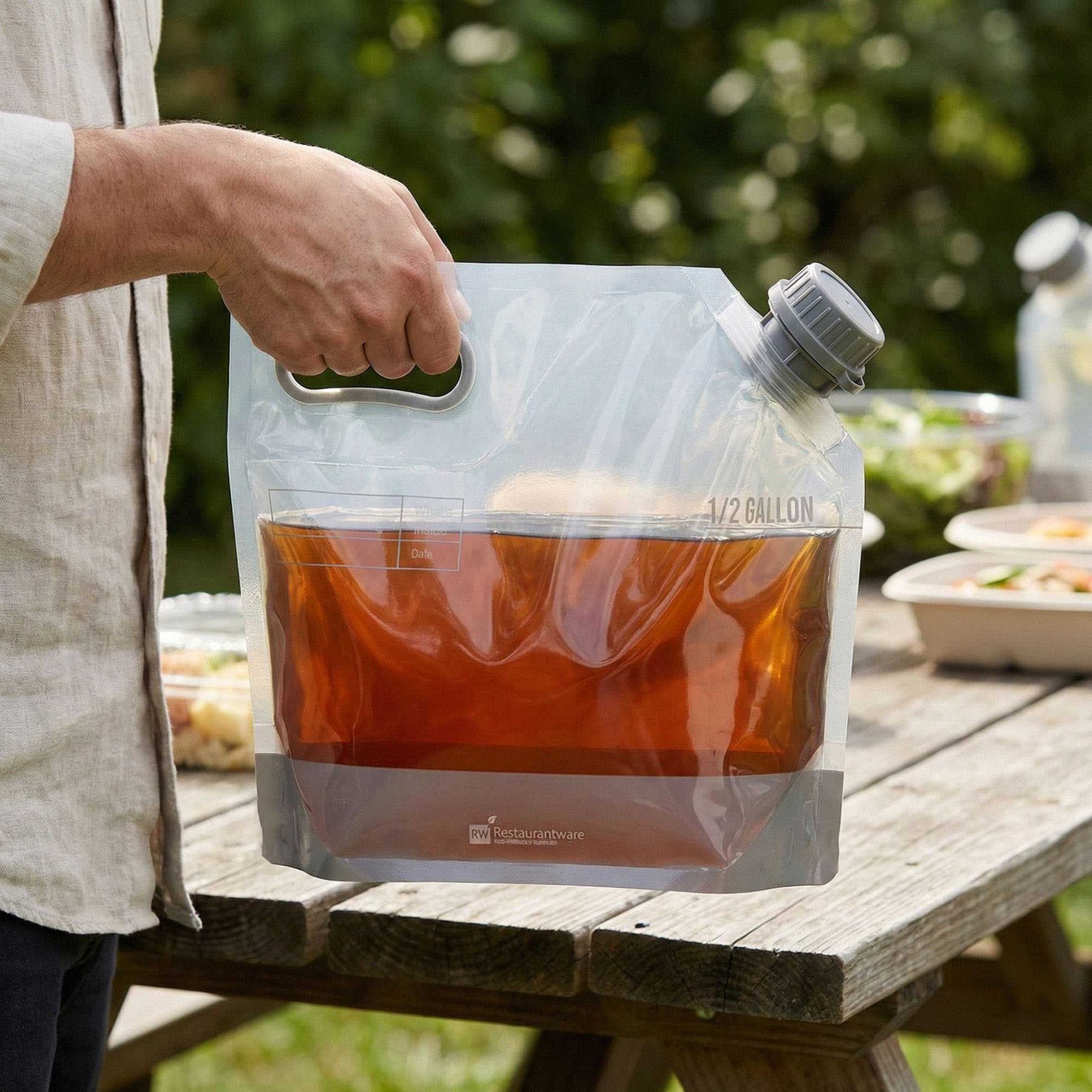 Cater Tek 1/2 gal Clear Plastic Take Out Drink Bag - with Safety Cap - 11 3/4" x 4 1/4" x 9" - 2 count box