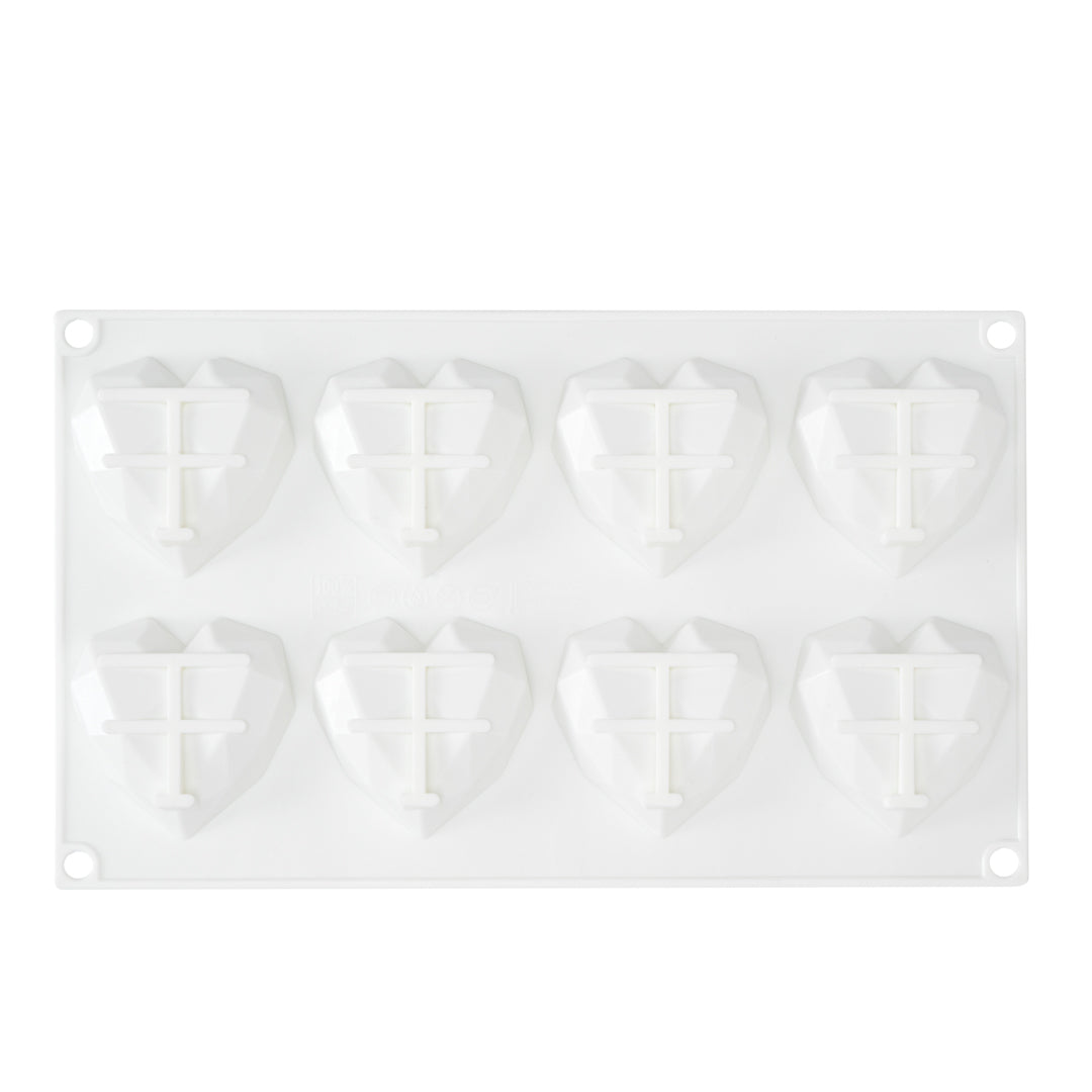 Pastry Tek Silicone Diamond Heart Baking Mold - 8-Compartment - 1 count box