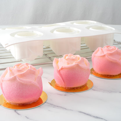 Pastry Tek Silicone Rose Baking Mold - 6-Compartment - 10 count box