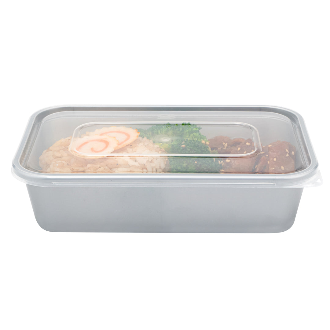 Futura 17 oz Silver Plastic Take Out Container - with Clear Lid, Microwavable - 6 3/4" x 4 1/2" x 2" - 100 count box