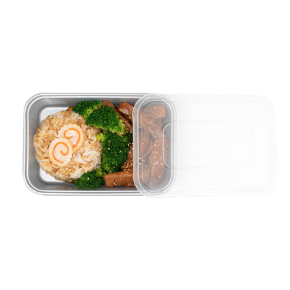 Futura 17 oz Silver Plastic Take Out Container - with Clear Lid, Microwavable - 6 3/4" x 4 1/2" x 2" - 100 count box