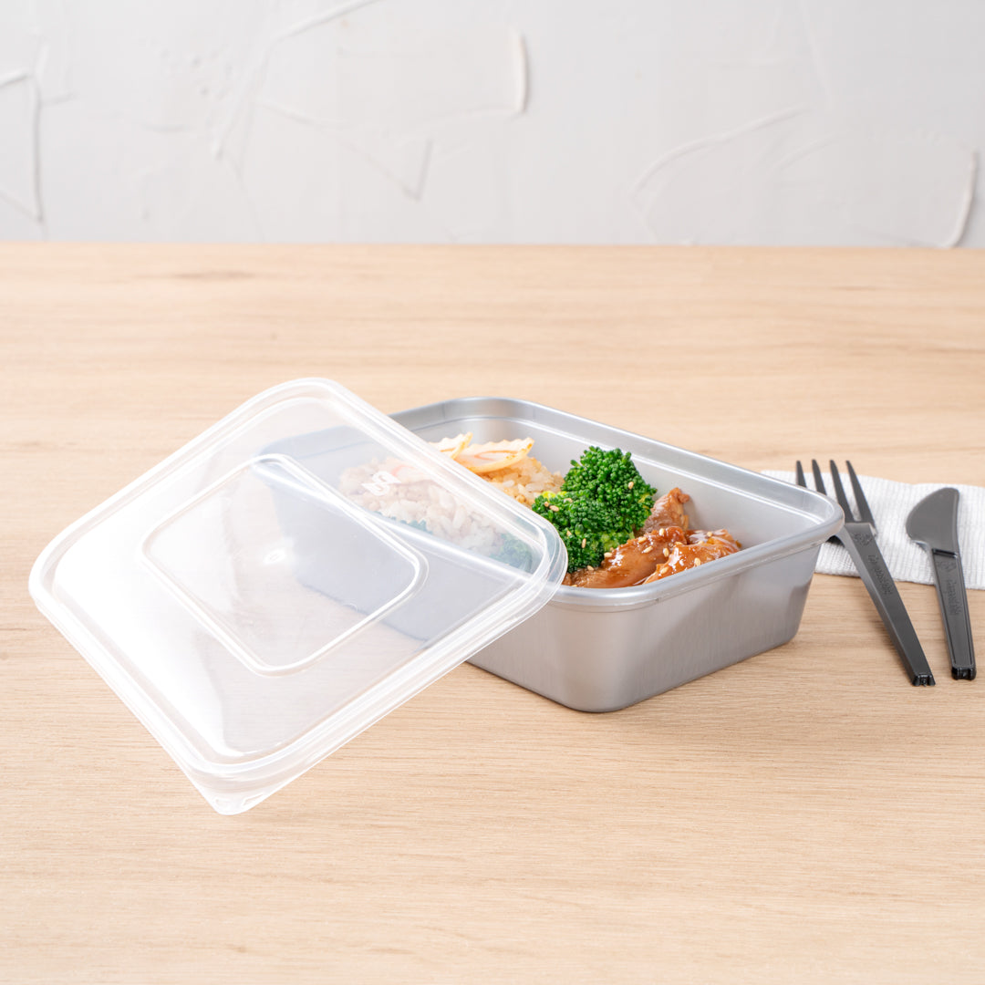 Futura 17 oz Silver Plastic Take Out Container - with Clear Lid, Microwavable - 6 3/4" x 4 1/2" x 2" - 100 count box