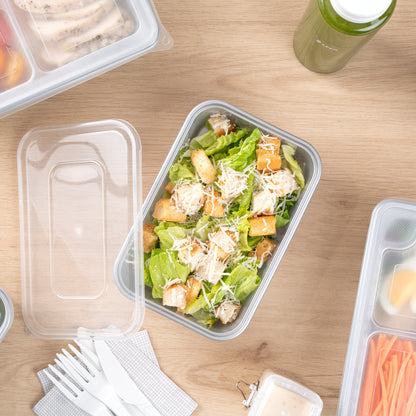 Futura 22 oz Silver Plastic Take Out Container - with Clear Lid, Microwavable - 6 3/4" x 4 1/2" x 2 1/4" - 100 count box