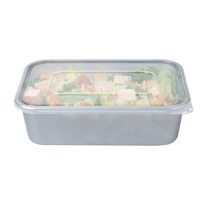 Futura 22 oz Silver Plastic Take Out Container - with Clear Lid, Microwavable - 6 3/4" x 4 1/2" x 2 1/4" - 100 count box