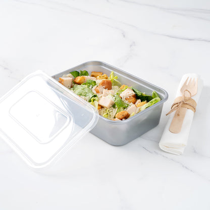 Futura 22 oz Silver Plastic Take Out Container - with Clear Lid, Microwavable - 6 3/4" x 4 1/2" x 2 1/4" - 100 count box