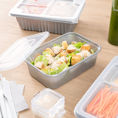 Futura 22 oz Silver Plastic Take Out Container - with Clear Lid, Microwavable - 6 3/4" x 4 1/2" x 2 1/4" - 100 count box