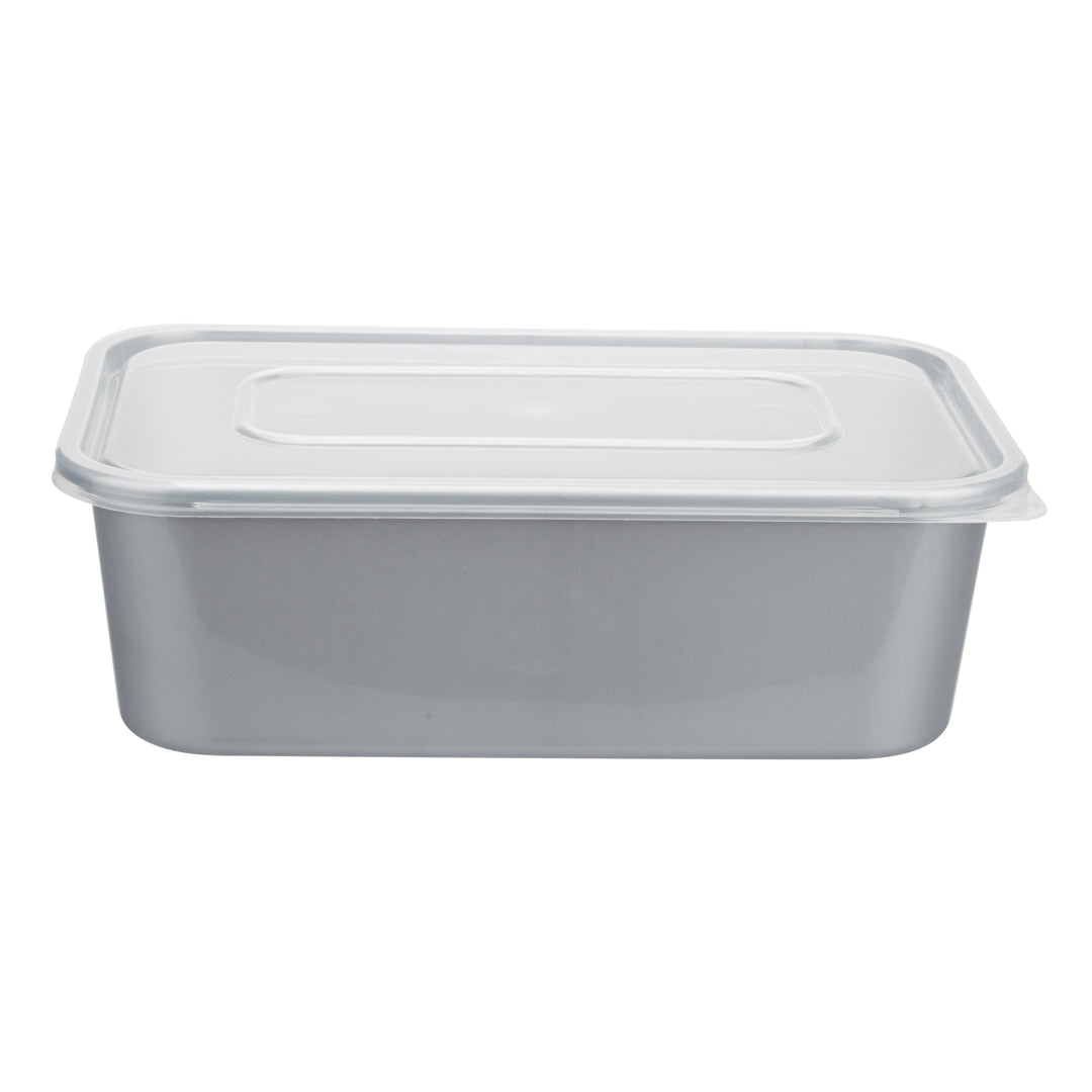 Futura 25 oz Silver Plastic Take Out Container - with Clear Lid, Microwavable - 6 3/4" x 4 1/2" x 2 1/4" - 100 count box
