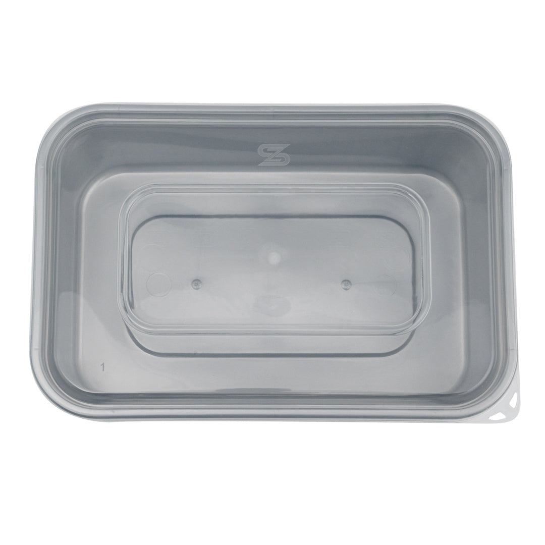 Futura 25 oz Silver Plastic Take Out Container - with Clear Lid, Microwavable - 6 3/4" x 4 1/2" x 2 1/4" - 100 count box