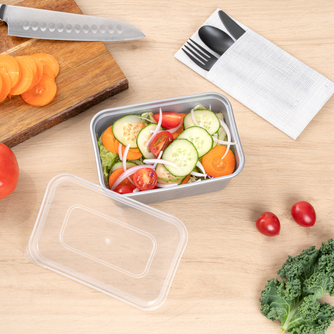 Futura 32 oz Silver Plastic Take Out Container - with Clear Lid, Microwavable, Inserts Available - 6 3/4" x 4 1/2" x 2 3/4" - 100 count box