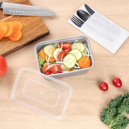 Futura 32 oz Silver Plastic Take Out Container - with Clear Lid, Microwavable, Inserts Available - 6 3/4" x 4 1/2" x 2 3/4" - 100 count box