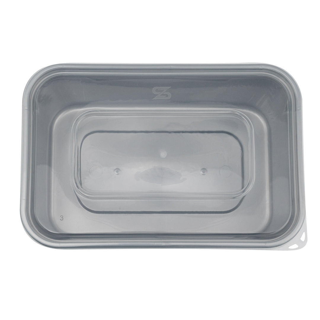 Futura 32 oz Silver Plastic Take Out Container - with Clear Lid, Microwavable, Inserts Available - 6 3/4" x 4 1/2" x 2 3/4" - 100 count box