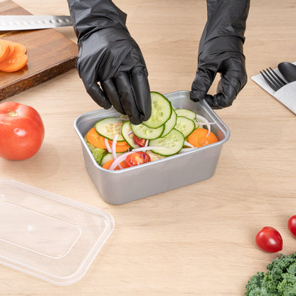 Futura 32 oz Silver Plastic Take Out Container - with Clear Lid, Microwavable, Inserts Available - 6 3/4" x 4 1/2" x 2 3/4" - 100 count box