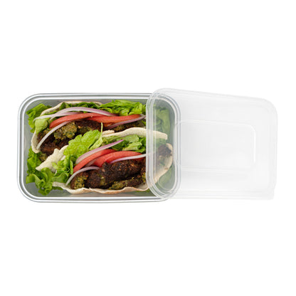 Futura 37 oz Silver Plastic Take Out Container - with Clear Lid, Microwavable, Inserts Available - 6 3/4" x 4 1/2" x 2 3/4" - 100 count box