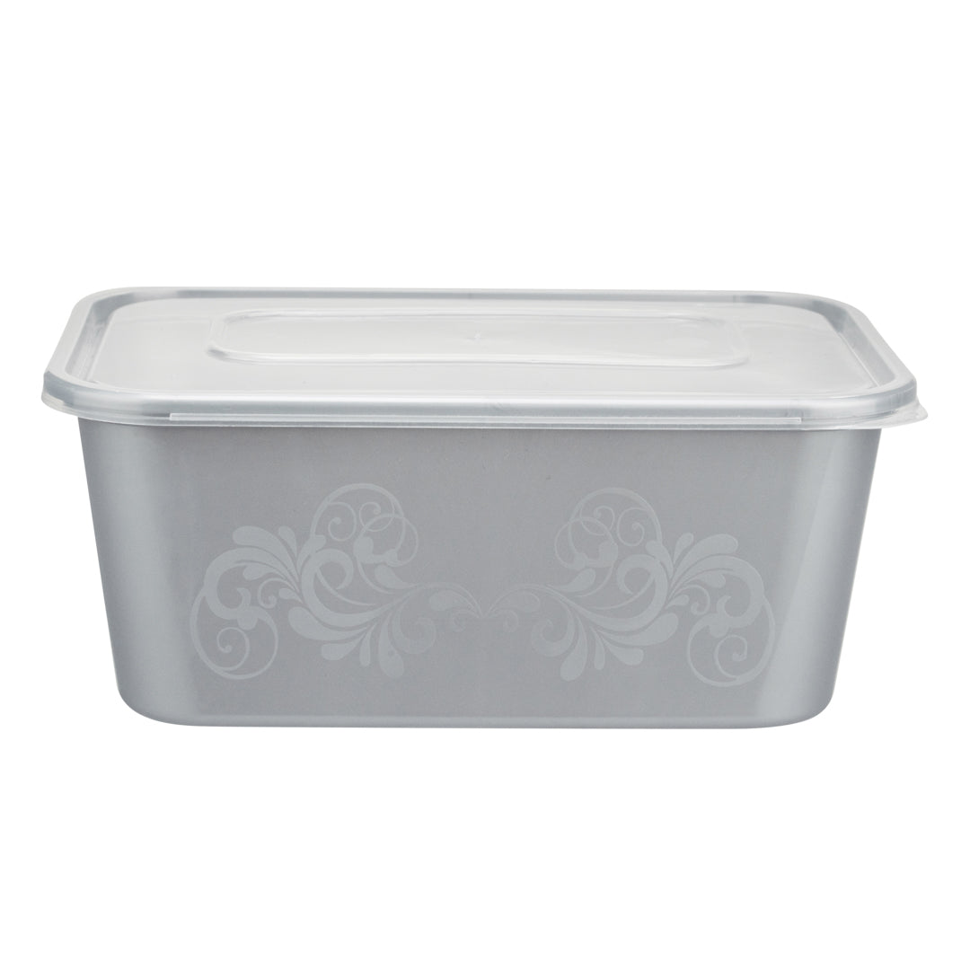Futura 37 oz Silver Plastic Take Out Container - with Clear Lid, Microwavable, Inserts Available - 6 3/4" x 4 1/2" x 2 3/4" - 100 count box