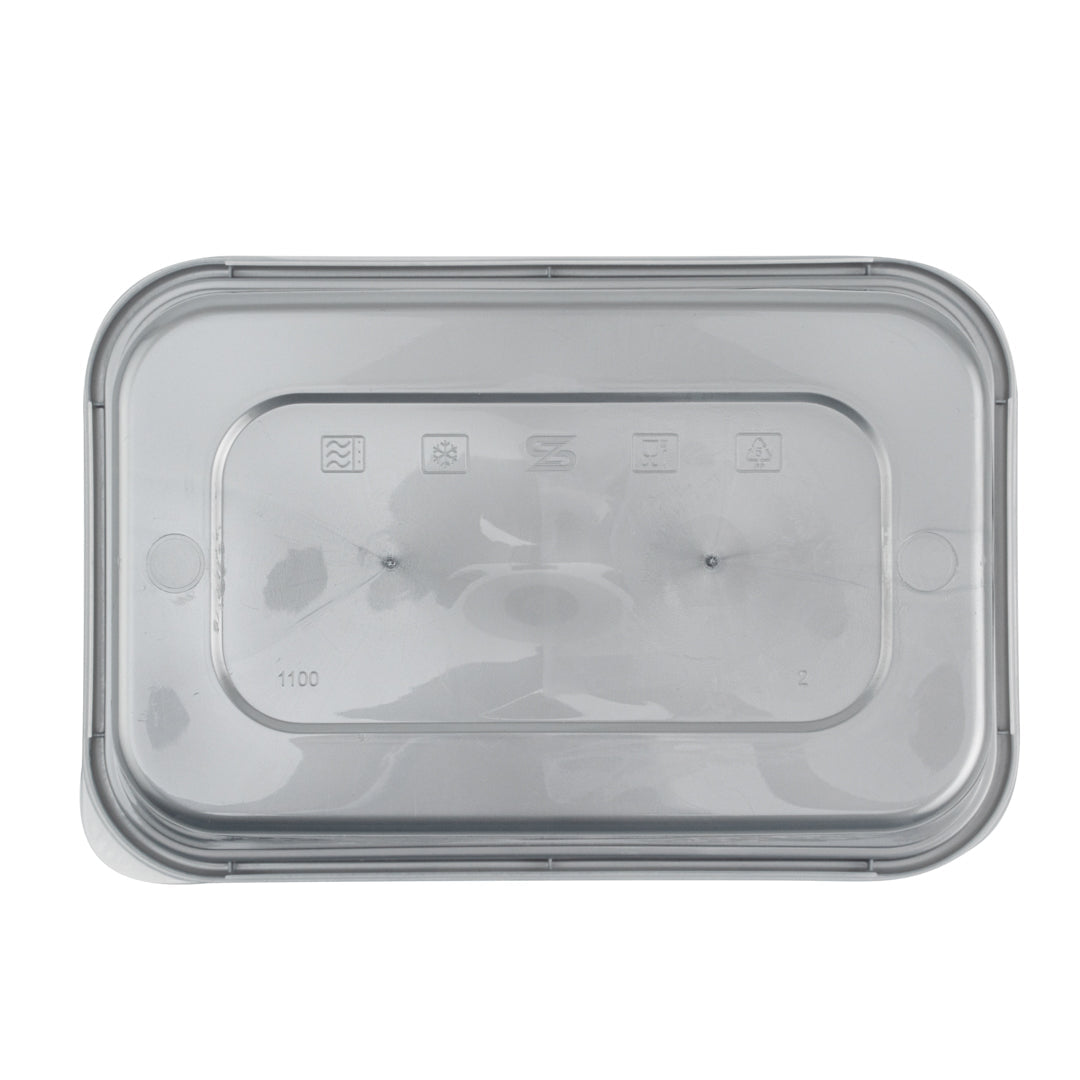 Futura 37 oz Silver Plastic Take Out Container - with Clear Lid, Microwavable, Inserts Available - 6 3/4" x 4 1/2" x 2 3/4" - 100 count box