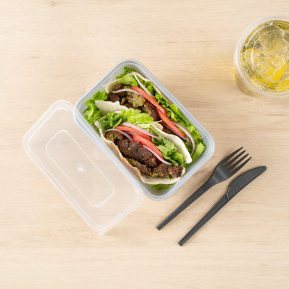 Futura 37 oz Silver Plastic Take Out Container - with Clear Lid, Microwavable, Inserts Available - 6 3/4" x 4 1/2" x 2 3/4" - 100 count box