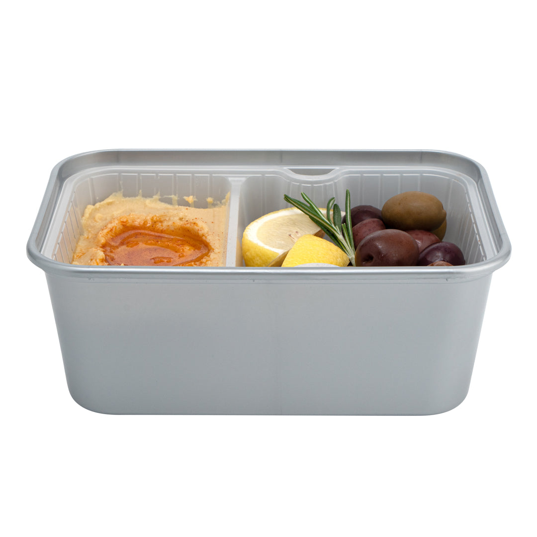 Futura 10 oz White Plastic Wide 2-Compartment Insert Tray - Fits 32 and 37 oz Containers, Microwavable - 100 count box