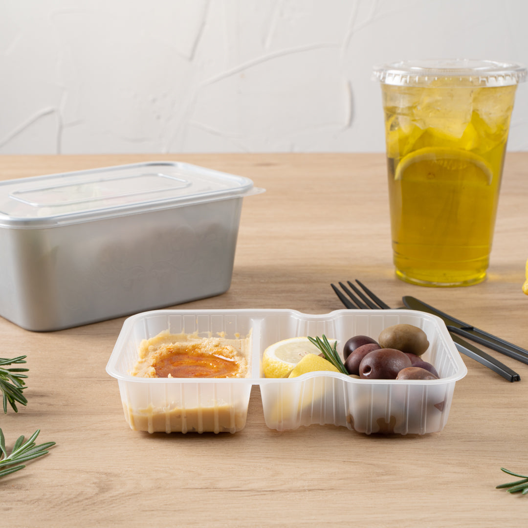 Futura 10 oz White Plastic Wide 2-Compartment Insert Tray - Fits 32 and 37 oz Containers, Microwavable - 100 count box