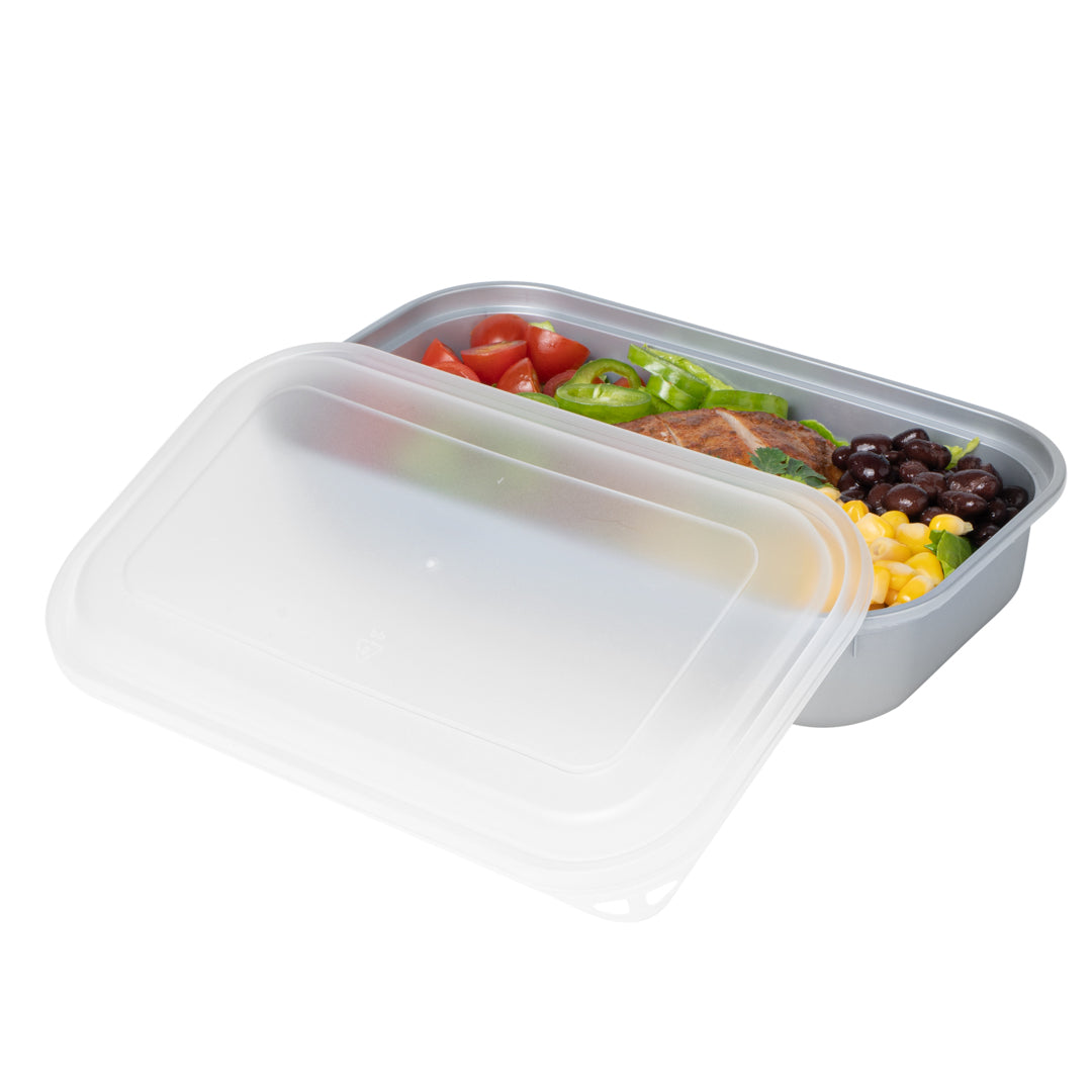 Futura 24 oz Silver Plastic Heavy Duty Container - with Frosted Lid, Microwavable, Inserts Available - 8 1/4" x 5" x 2 1/4" - 100 count box