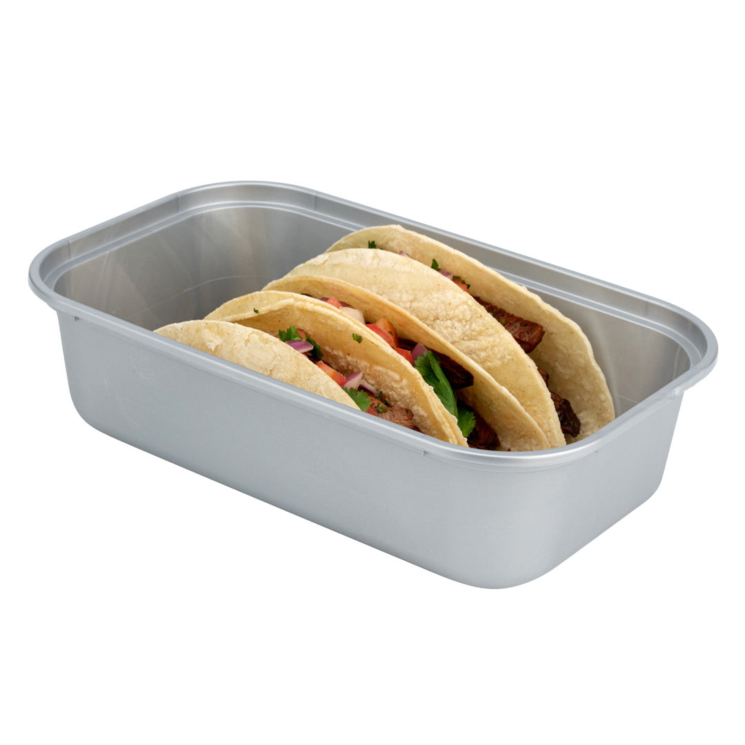 Futura 34 oz Silver Plastic Heavy Duty Container - with Frosted Lid, Microwavable, Inserts Available - 8 1/4" x 5" x 2 1/2" - 100 count box
