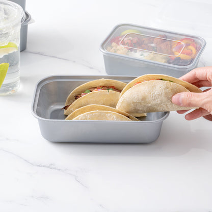 Futura 34 oz Silver Plastic Heavy Duty Container - with Frosted Lid, Microwavable, Inserts Available - 8 1/4" x 5" x 2 1/2" - 100 count box