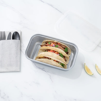 Futura 34 oz Silver Plastic Heavy Duty Container - with Frosted Lid, Microwavable, Inserts Available - 8 1/4" x 5" x 2 1/2" - 100 count box