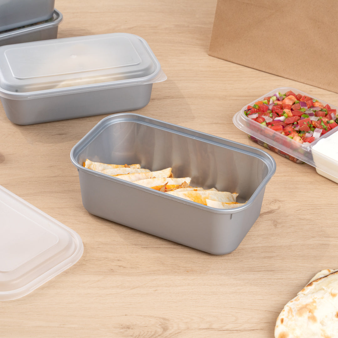 Futura 44 oz Silver Plastic Heavy Duty Container - with Frosted Lid, Microwavable, Inserts Available - 8 1/4" x 5" x 3 1/4" - 100 count box