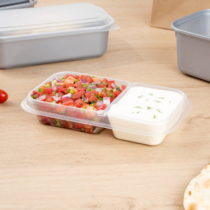 Futura 15 oz Clear Plastic Heavy Duty 2-Compartment Insert Tray - Fits 24, 34 and 44 oz Containers, Microwavable - 100 count box