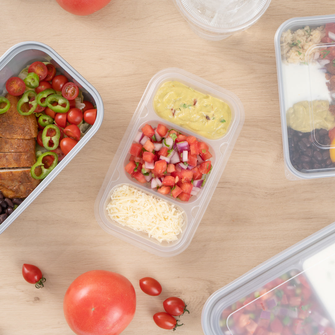 Futura 15 oz Clear Plastic Heavy Duty 3-Compartment Insert Tray - Fits 24, 34 and 44 oz Containers, Microwavable - 100 count box