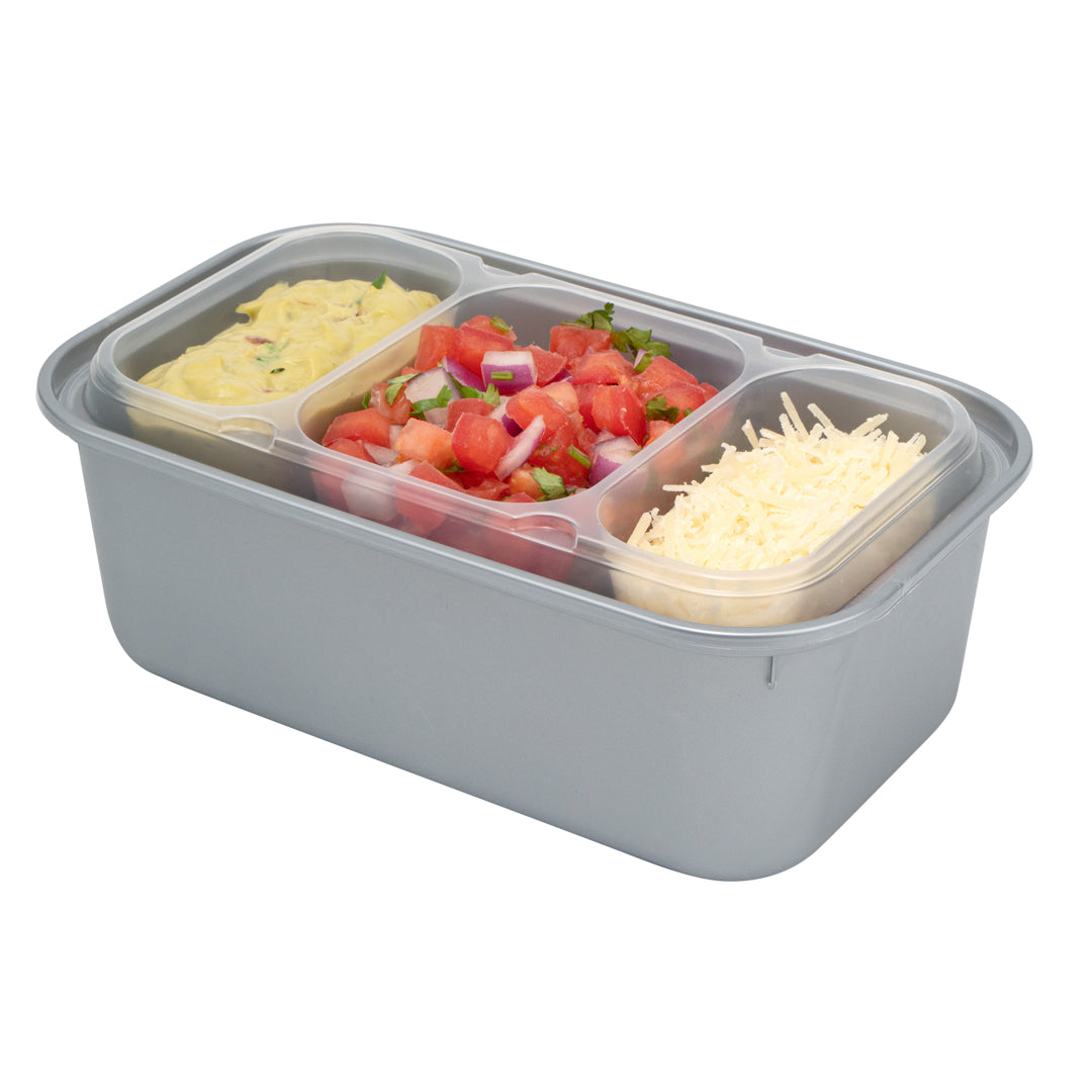 Futura 15 oz Clear Plastic Heavy Duty 3-Compartment Insert Tray - Fits 24, 34 and 44 oz Containers, Microwavable - 100 count box