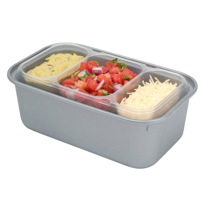 Futura 15 oz Clear Plastic Heavy Duty 3-Compartment Insert Tray - Fits 24, 34 and 44 oz Containers, Microwavable - 100 count box