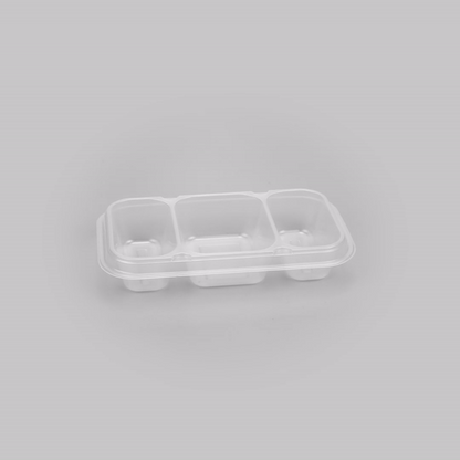 Futura 15 oz Clear Plastic Heavy Duty 3-Compartment Insert Tray - Fits 24, 34 and 44 oz Containers, Microwavable - 100 count box