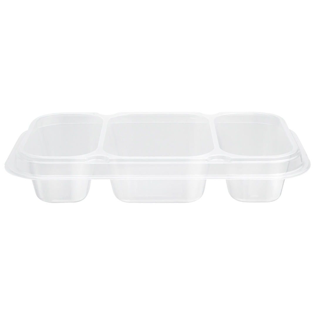 Futura 15 oz Clear Plastic Heavy Duty 3-Compartment Insert Tray - Fits 24, 34 and 44 oz Containers, Microwavable - 100 count box