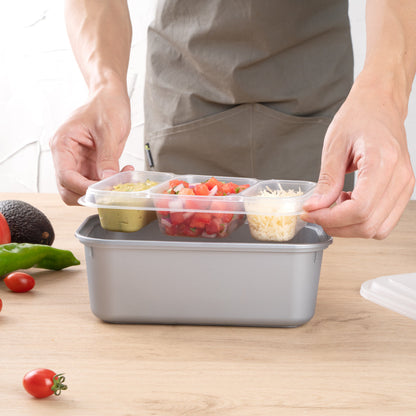 Futura 15 oz Clear Plastic Heavy Duty 3-Compartment Insert Tray - Fits 24, 34 and 44 oz Containers, Microwavable - 100 count box