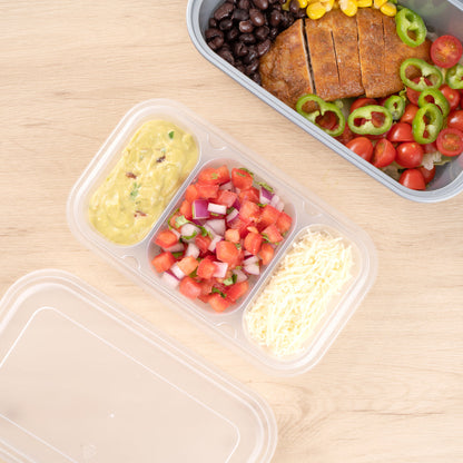 Futura 15 oz Clear Plastic Heavy Duty 3-Compartment Insert Tray - Fits 24, 34 and 44 oz Containers, Microwavable - 100 count box