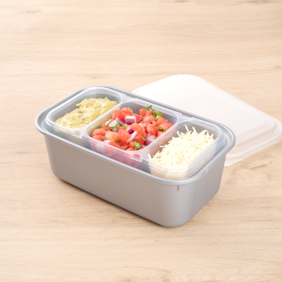 Futura 15 oz Clear Plastic Heavy Duty 3-Compartment Insert Tray - Fits 24, 34 and 44 oz Containers, Microwavable - 100 count box