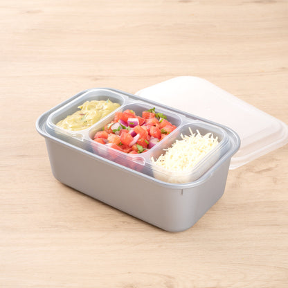 Futura 15 oz Clear Plastic Heavy Duty 3-Compartment Insert Tray - Fits 24, 34 and 44 oz Containers, Microwavable - 100 count box