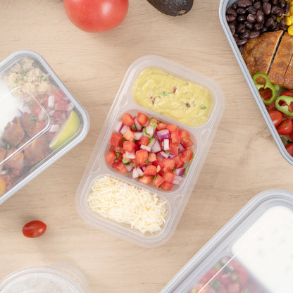 Futura 15 oz Clear Plastic Heavy Duty 3-Compartment Insert Tray - Fits 24, 34 and 44 oz Containers, Microwavable - 100 count box