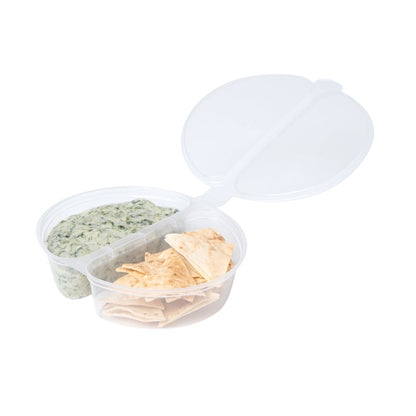 Futura 6 oz Clear Plastic Snack / Condiment Container - with Lid, 2-Compartment, Microwavable - 4" x 3 1/4" x 1" - 100 count box