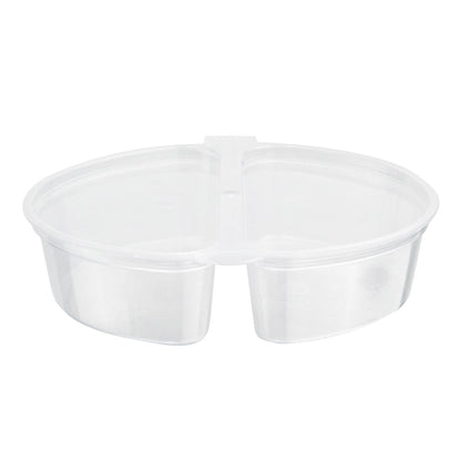 Futura 6 oz Clear Plastic Snack / Condiment Container - with Lid, 2-Compartment, Microwavable - 4" x 3 1/4" x 1" - 100 count box
