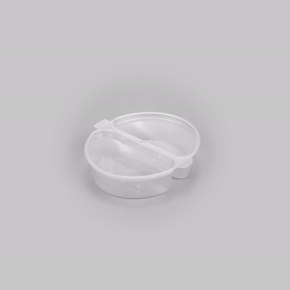 Futura 6 oz Clear Plastic Snack / Condiment 2-Compartment Container - with Lid, Microwavable - 4" x 3 3/4" x 1" - 500 count box