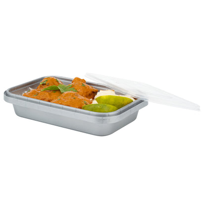 Futura 18 oz Silver Plastic Tamper-Evident Container - with Clear Lid, Microwavable - 7" x 4 3/4" x 1 1/4" - 100 count box
