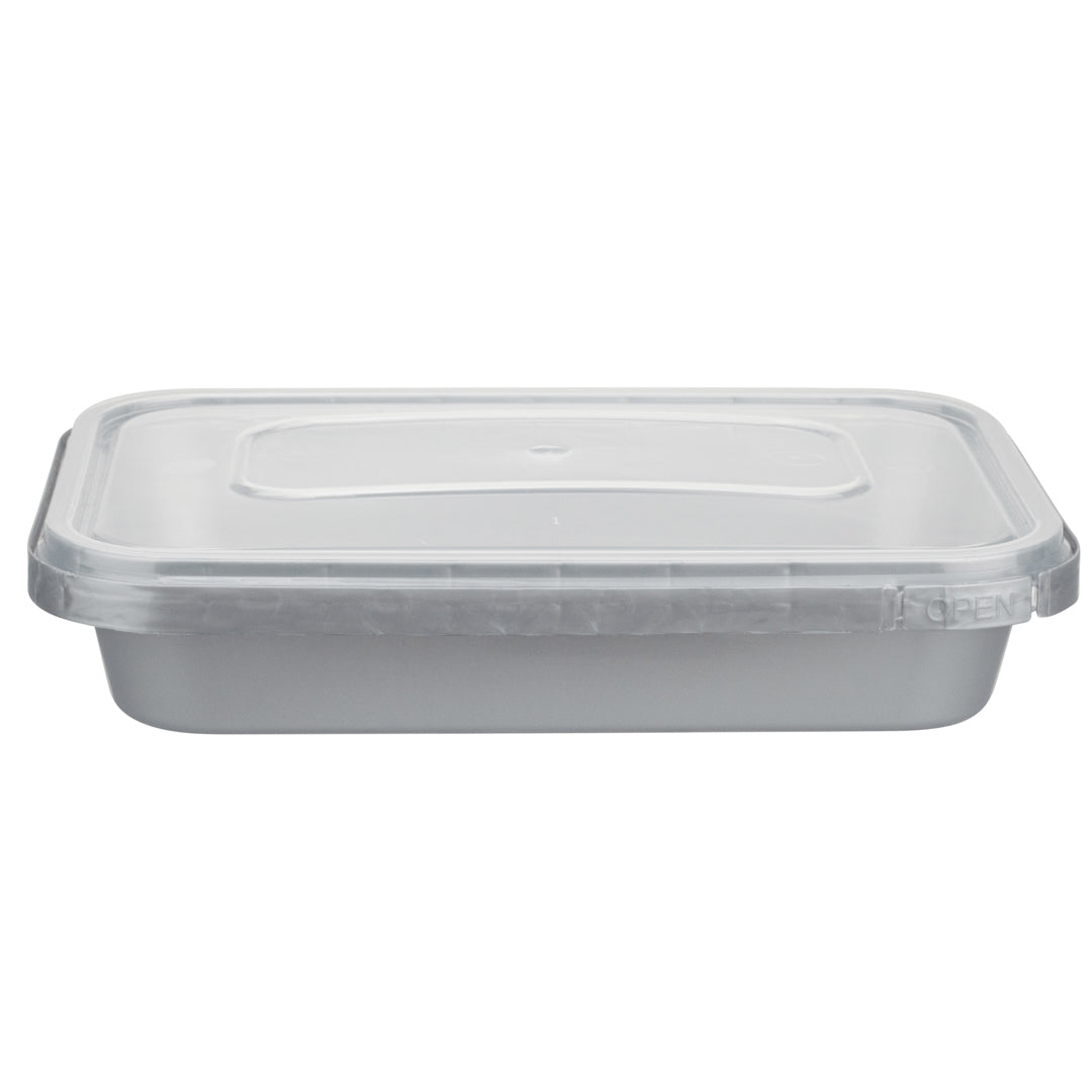 Futura 18 oz Silver Plastic Tamper-Evident Container - with Clear Lid, Microwavable - 7" x 4 3/4" x 1 1/4" - 100 count box
